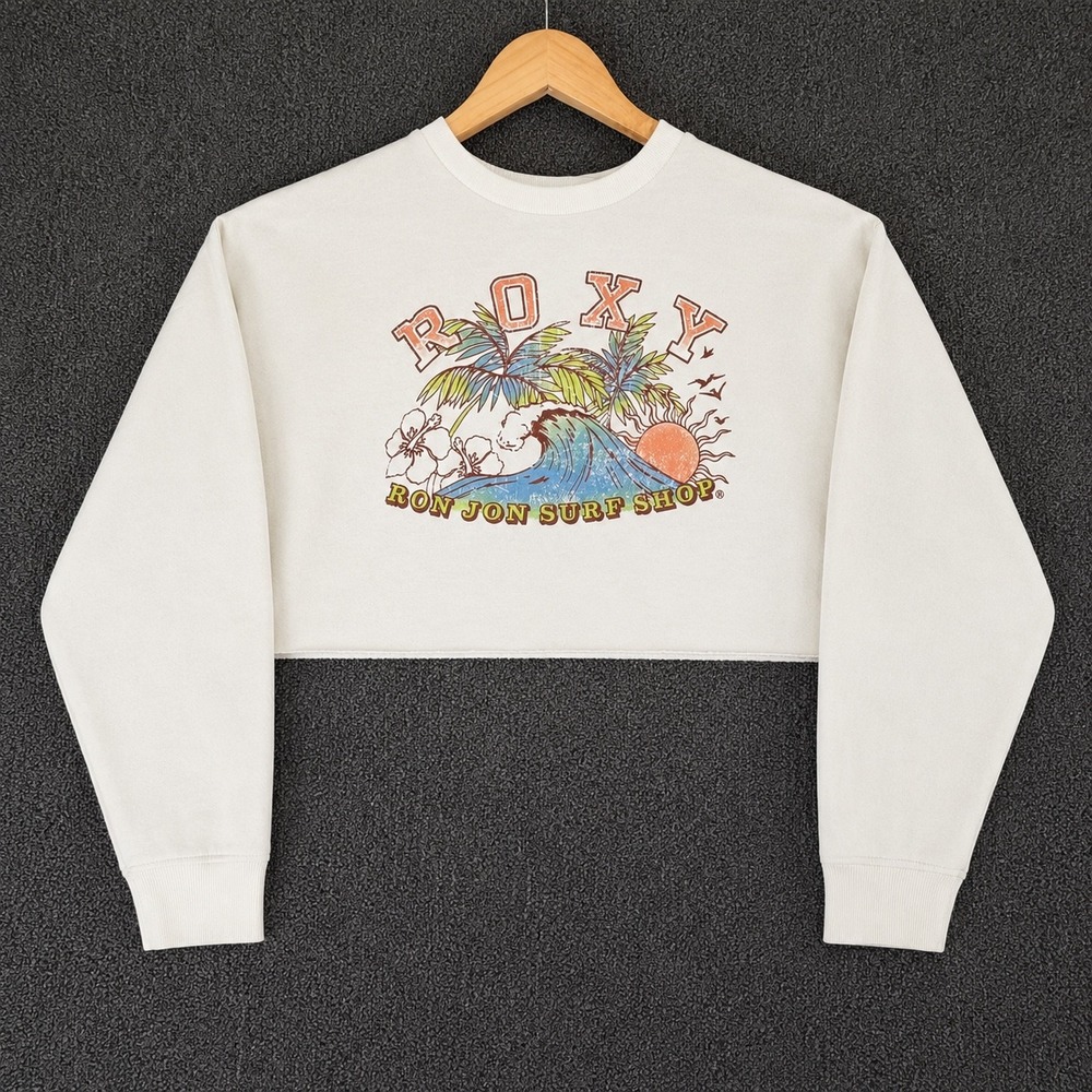 Roxy Ron Jon Surf Shop Cropped Sweatshirt XS Beach Y2K Surf Graphic
